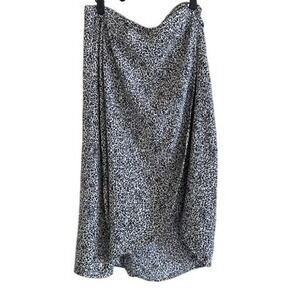 American Eagle Womens Leopard Print Wrap Midi Skirt Black White Tie Waist Large